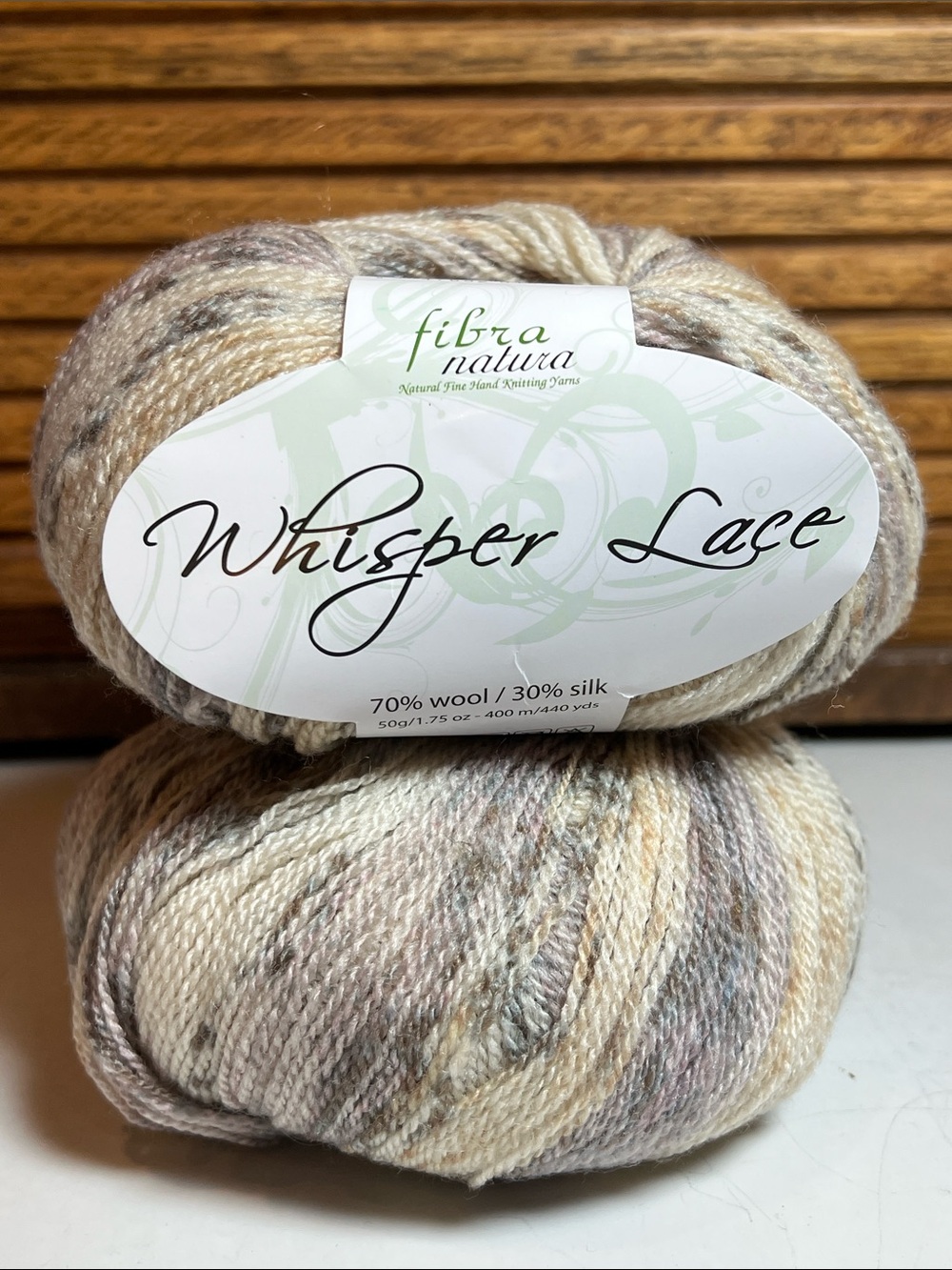 Fibra Natura yarn, 2 skeins, approx 880 yds. lace weight, color: Cloudy Morning